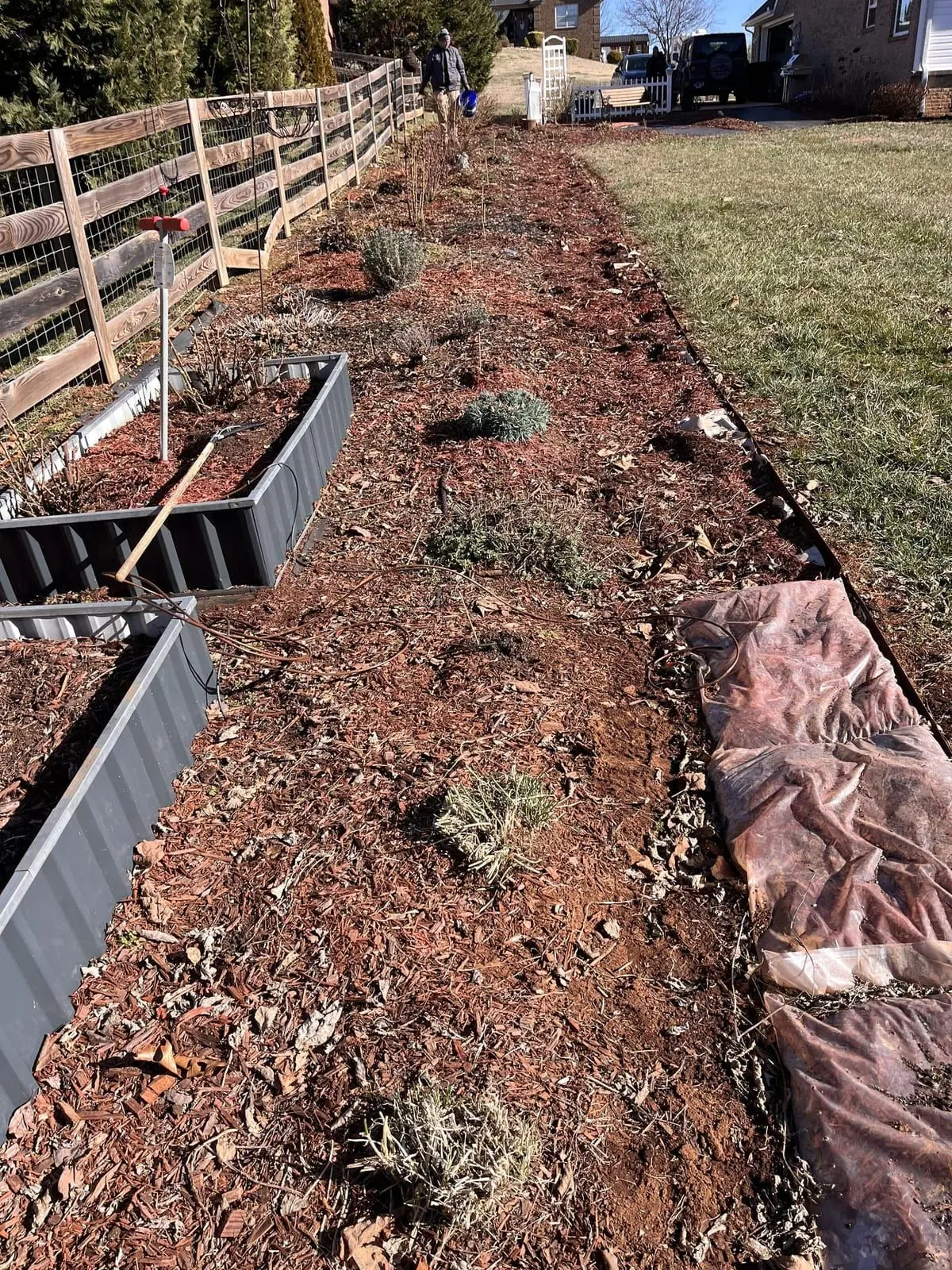 French drain trench installation in progress