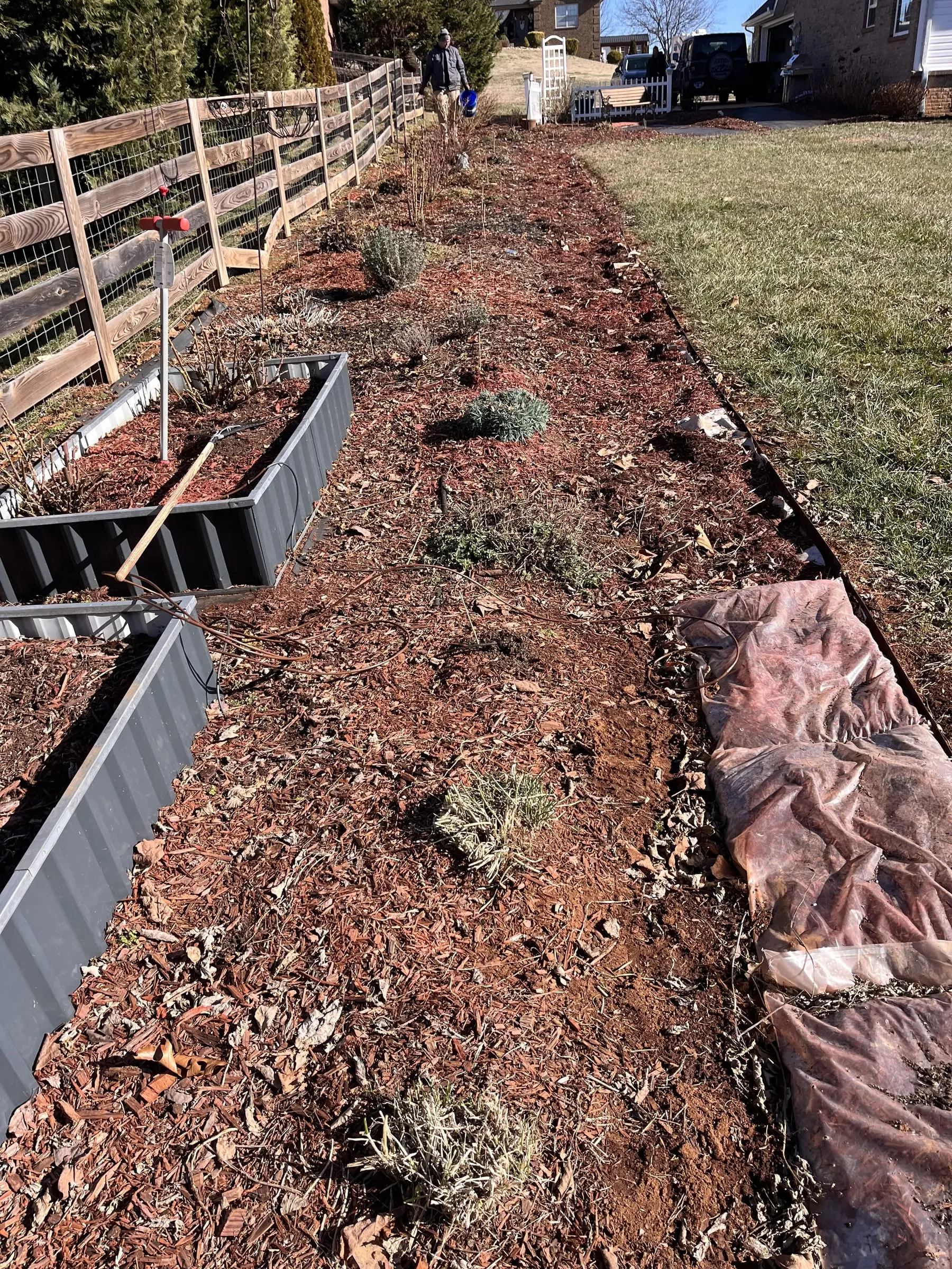 French drain trench installation in progress